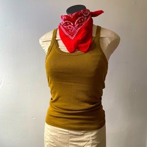 Cute Mustard Green Cotton Blend Tank Top